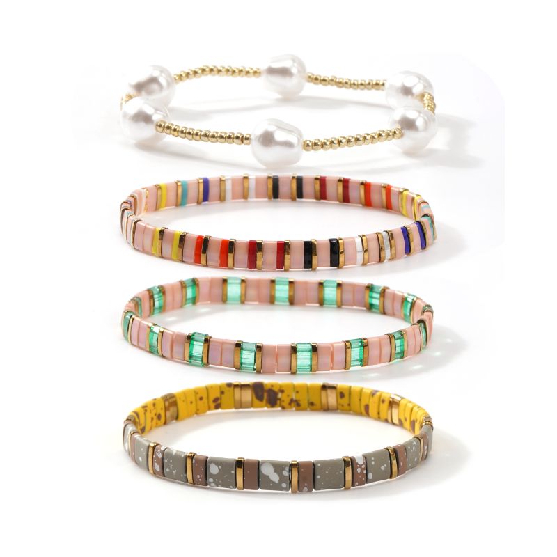 Set of Four Miyuki Bracelets with Freshwater Pearls