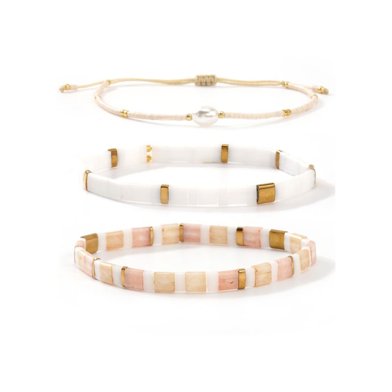 Set of Three Nude & White Miyuki Bracelets