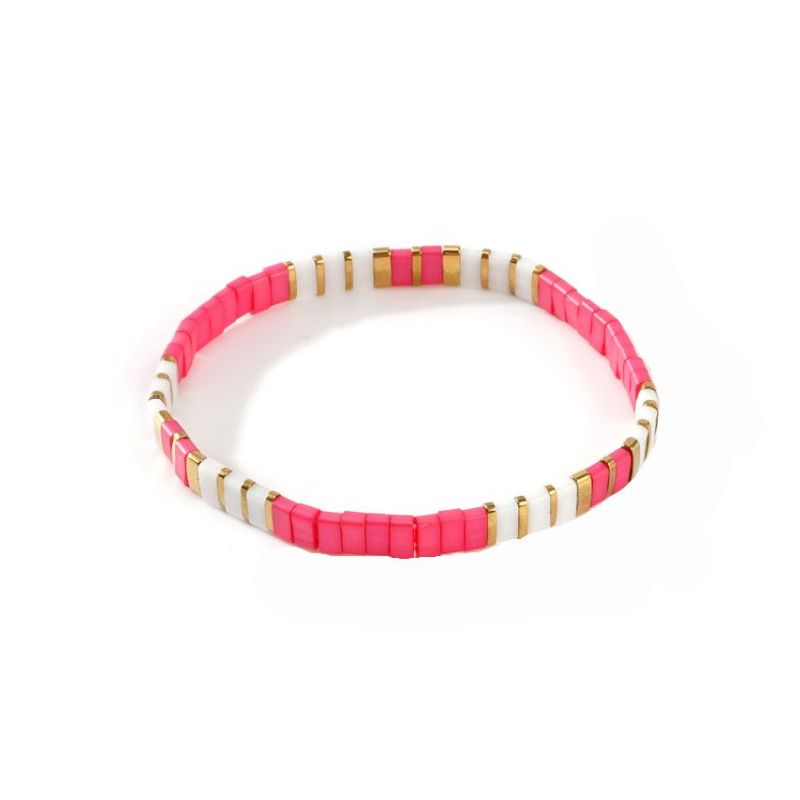 Miyuki Tila Bracelet - Hot Pink, White & Gold