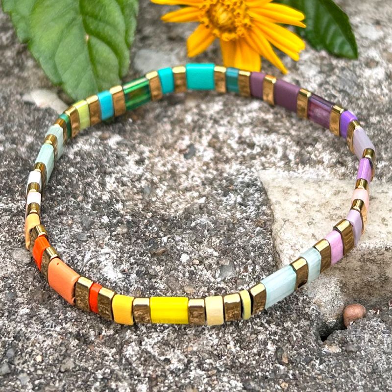 Alternative view of Miyuki Tila Bracelet - Gold Rainbow Blocks