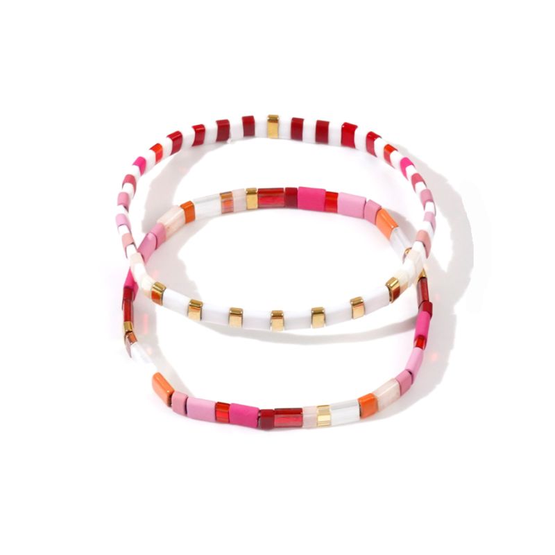 Pair of Two Miyuki Tila Bracelets - Tonal Pink