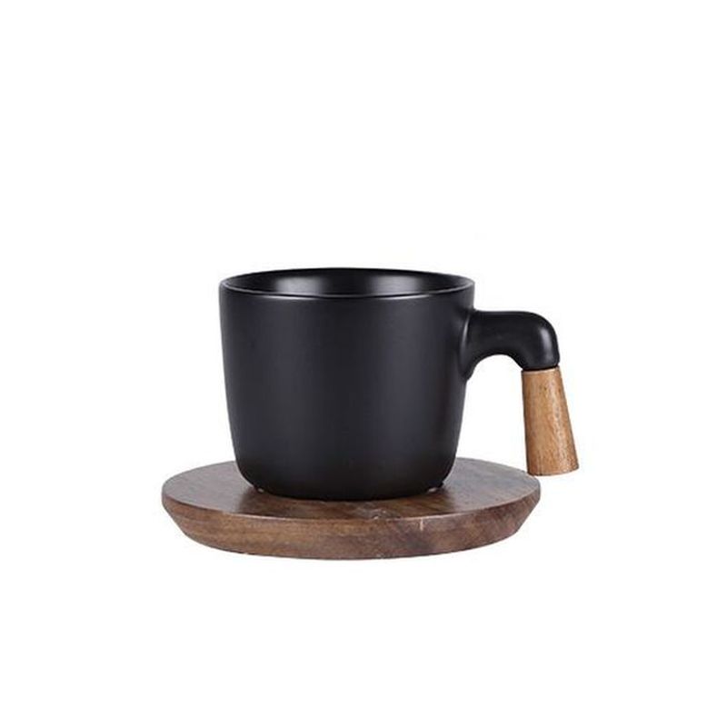 Alternative view of Nordic Ceramic Cup with Wood Saucer - Black