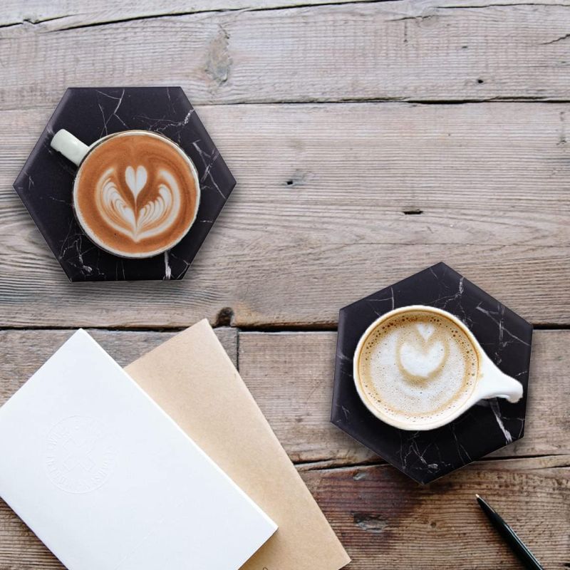 Set of 4 Hexagonal Marble Coasters - Black