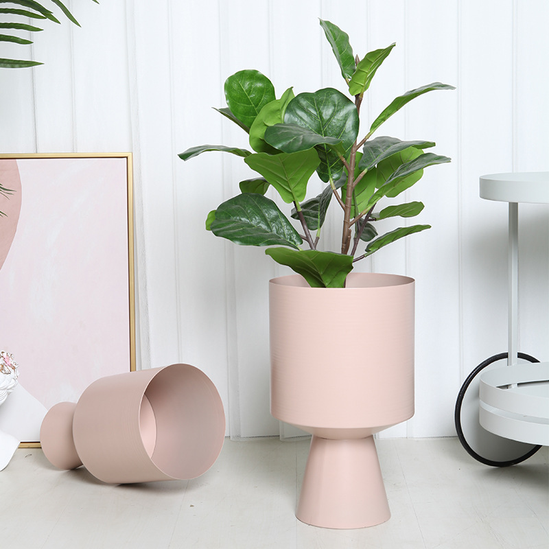 Large Metal Pedestal Planter - Rose Pink