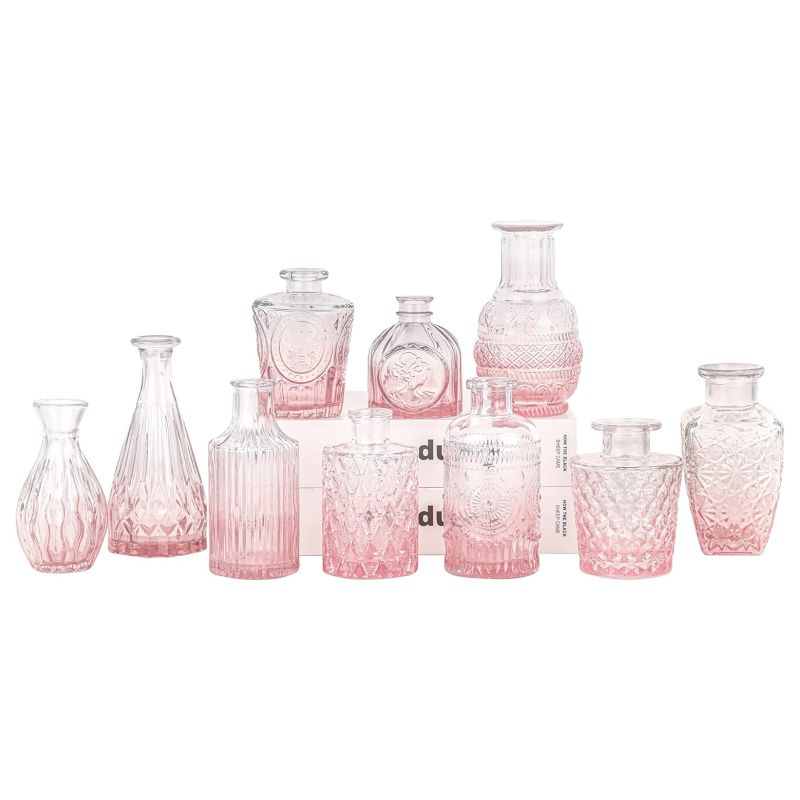 Alternative view of Set of Ten Small Embossed Carafe Vases - Rose