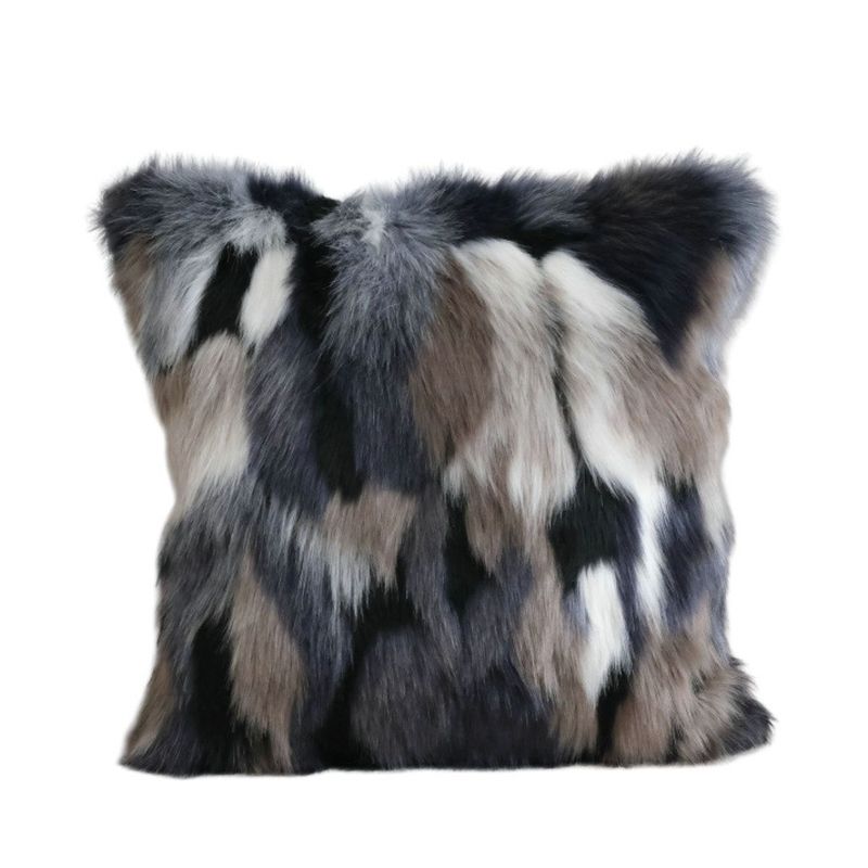 Alternative view of Faux Fur Cushion - Grey Multi