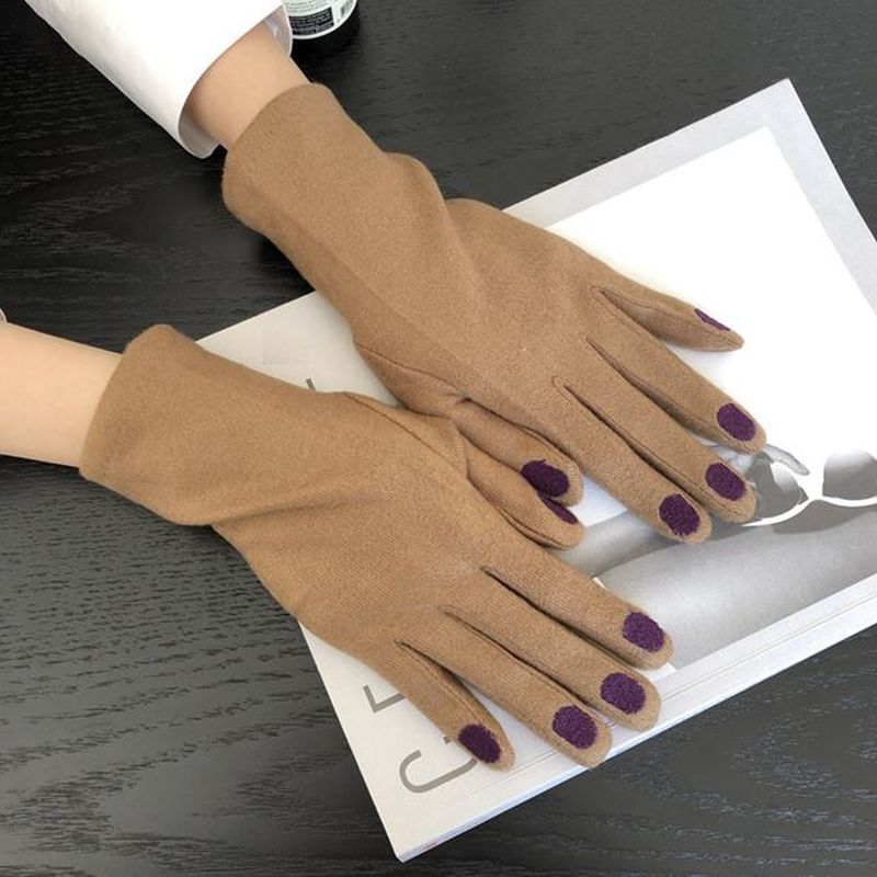 Gloves with Polished Tips - Camel & Aubergine
