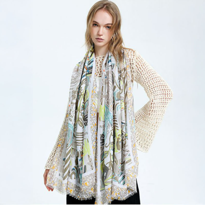 Abstract Floral Scarf - Beige