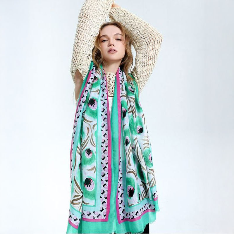 Alternative view of Peacock Plumes Scarf - Green Multi