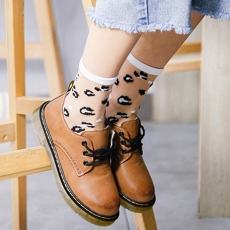 Alternative view of Leopard Print Glass Socks - White Trim