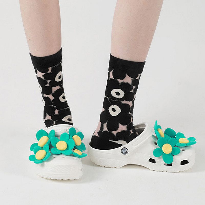 Scandi Flower Glass Socks - Black