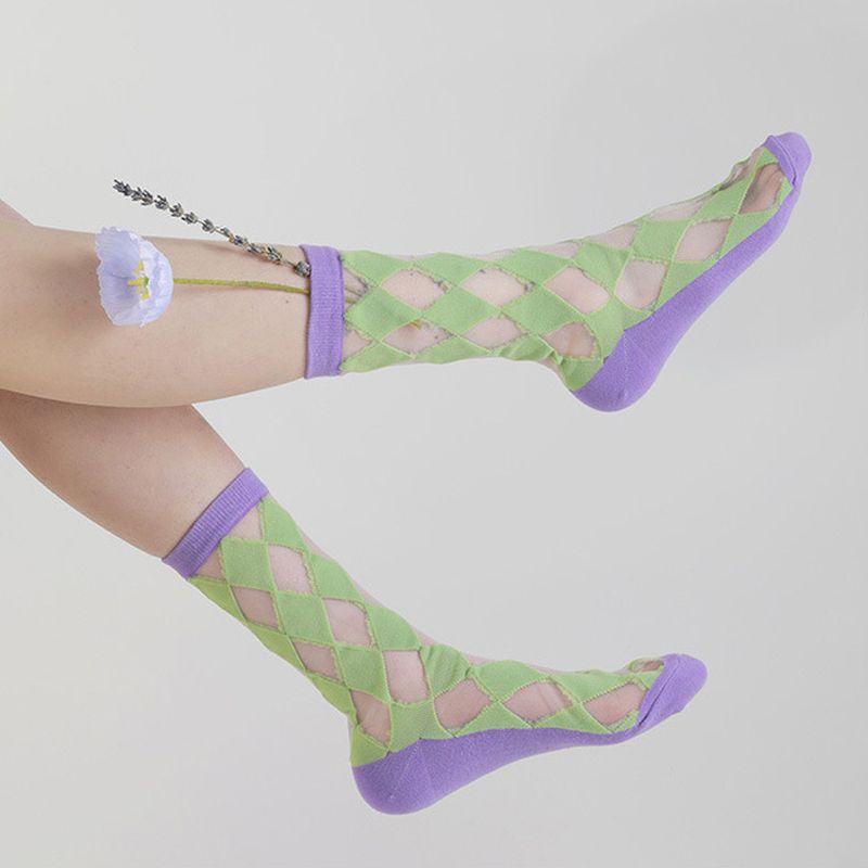 Geometric Glass Socks - Lilac & Green